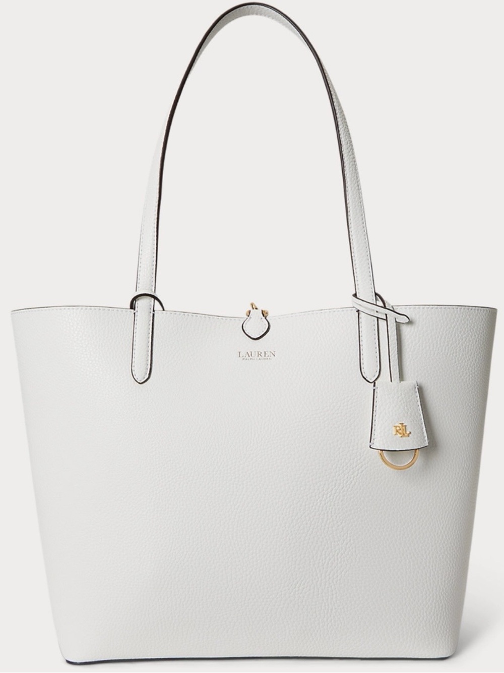 Lauren Ralph Lauren White Reversible Leather Tote with Gold Accents